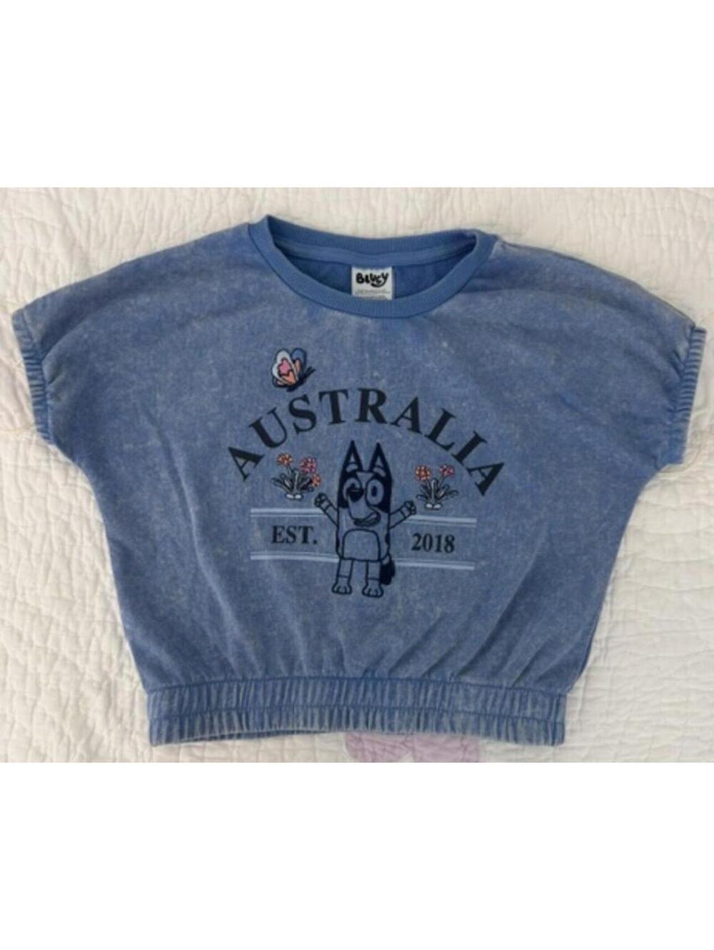 Official Bluey Girls Embroidered Short Sleeve Graphic Top S (6/6X)